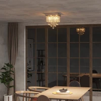 HOMCOM Lámpara de Techo de Cristal K9 Moderna con 4 Casquillos G9 de 40W y Base de Acero Inoxidable Lámpara de Araña para Comedor Dormitorio Salón Ø25x29 cm Plata(m-2)