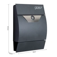 HOMCOM Cassetta Postale con Scomparto per Giornali, 2 Chiavi, Montaggio a Muro, in Acciaio, Grigio, 35x9.5x44.5cm(m-3)