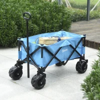 Outsunny Carrello Pieghevole per Giardinaggio Campeggio Telaio in Acciaio e Tessuto Oxford Blu 94 x 55 x 93.5cm(m-2)