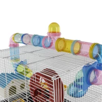PawHut Gabbia per Criceti a Tre Piani con Tubi e Accessori, in Metallo e Plastica(m-9)