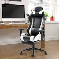 Vinsetto Sedia Gaming con Poggiapiedi Poltrona Ufficio Ergonomica Presidenziale Girevole 68 × 63 × 128-137cm Schienale Reclinabile Nero(m-2)