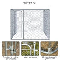 PawHut Kennel per Cani da Esterno in Metallo Galvanizzato e Porta con Blocco, Recinto per Animali 400x230x182cm Argento(m-6)