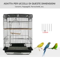 PawHut Voliera Gabbia per Uccelli da Interno Esterno Tetto Apribile con Posatoio 2 Contenitori per Alimenti in Metallo 41.5x29.5x56.5cm(m-4)