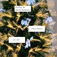 HOMCOM Árbol de Navidad Artificial 150 cm Luminoso con Fibra Óptica 170 Luces LED 8 Modos Brillantes 120 Cuentas Blancas y 170 Ramas Decoración Interior Ø70x150 cm Verde(m-5)