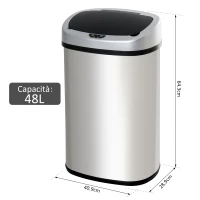 Homcom Pattumiera in Acciaio Inox con Apertura Automatica con Sensore 48 Litri(m-3)