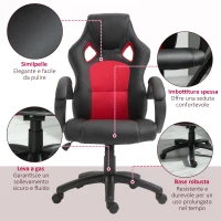 HomCom Sedia da Ufficio Stile Gaming, Rosso e Nero(m-7)