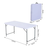 Outsunny Tavolo Richiudibile a Valigetta per Campeggio e Picnic in Polietilene, Bianco, 122x61x59/74cm(m-4)