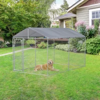PawHut Kennel per Cani in Metallo con Copertura in Tessuto e Porta con Blocco, Recinto per Animali 400x230x232cm Argento(m-2)