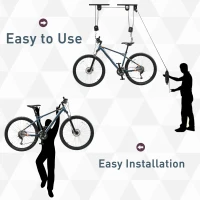 HOMCOM Supporto per Bici a Soffitto, Appendi Bicicletta a Parete con Puleggia e Ganci in Acciaio, Max. 20kg, Nero(m-5)