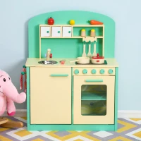 HOMCOM Cucina Giocattolo per Bambini con Accessori in Legno 70x30x88cm(m-3)