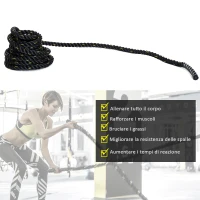 HomCom Battle Rope Forza Fitness Corda da Allenamento (Ф38mm) Lunghezza 15m(m-4)