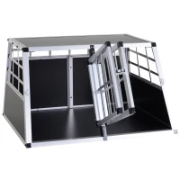 Pawhut Jaula Aluminio para Perros Transportín Aluminio de Perro para Viaje Doble Puerta con Tabique Hermético Extraíble 89,5x68,5x50 cm(m-8)