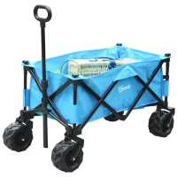Outsunny Carrello Pieghevole per Giardinaggio Campeggio Telaio in Acciaio e Tessuto Oxford Blu 94 x 55 x 93.5cm(m-1)