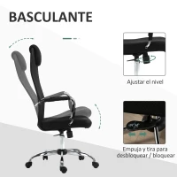 Vinsetto Silla de Oficina Ergonómica Silla de Escritorio Basculante y Giratoria con Altura Ajustable del Asiento con Reposacabezas y Respaldo Alto Malla 65,5x62,5x117-127 cm Negro(m-5)