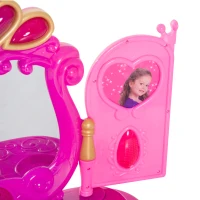 HOMCOM Tavolo da Trucco con Sgabello Specchiera per Bambina con Luci e Musica 43.5x31.5x72.5cm Rosa(m-9)