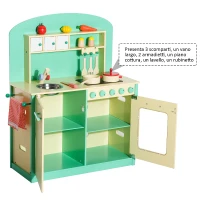 HOMCOM Cucina Giocattolo per Bambini con Accessori in Legno 70x30x88cm(m-6)