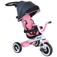 Homcom Triciclo Passeggino per Bambini con Maniglione e Tettuccio, Rosa(m-1)