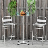 Outsunny Set Tavolino Alto con 2 Sgabelli da Bar, Arredamento da Giardino in Alluminio e Acciaio Colore Argento(m-2)