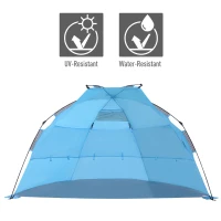 Outsunny Tenda da Spiaggia Pop Up 4 Persone con Corde Picchetti e Borsa per il Trasporto Impermeabile Poliestere 250x140x140cm Azzurro(m-5)
