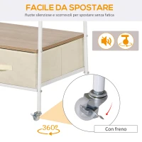 Homcom Stand Rella Appendiabiti con 2 Cassetti in Metallo Bianco e Beige 99x47x185cm(m-6)