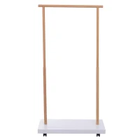 HOMCOM Stand Appendiabiti Salvaspazio con Ruote Bambù, MDF 80x45x150cm Bianco e Legno Naturale(m-4)