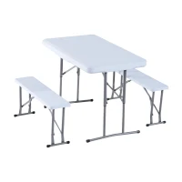 Outsunny-Set Tavolo da Campeggio Giardino Picnic con 2 Panche Pieghevole in Polietilene Bianco(m-6)