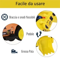 Homcom Escavatore Giocattolo Cavalcabile con Pala e Braccio Elettrico per Bambini Giallo(m-6)