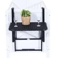 Outsunny Tavolino Pieghevole da Appendere alla Ringhiera del Balcone, Terrazzo Altezza Regolabile in PE Rattan Nero 58 x 55 x 64cm(m-4)