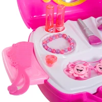 HOMCOM Set Bellezza Trucchi Giocattolo Valigetta Richiudibile Bambine 20pz Portatile 34 × 27 × 29cm Rosa(m-8)