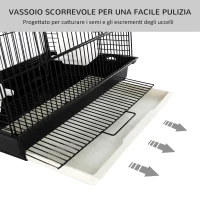 PawHut Voliera Gabbia per Uccelli da Interno Esterno Tetto Apribile con Posatoio 2 Contenitori per Alimenti in Metallo 41.5x29.5x56.5cm(m-6)