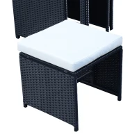 Outsunny Set Mobili da Giardino in PE Rattan Tavolo 2 Sedie 2 Poggiapiedi con Cuscini, Nero(m-9)