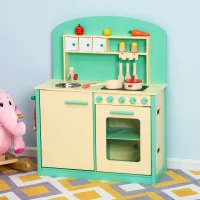 HOMCOM Cucina Giocattolo per Bambini con Accessori in Legno 70x30x88cm(m-2)