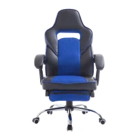 HOMCOM Sedia da Ufficio Scrivania Poltrona da Gaming Ergonomica Reclinabile con Poggiapiedi e Rotelle in Ecopelle PU Nero e Blu(m-1)