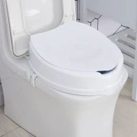 HOMCOM Rialzo per WC Larghi 31-36 cm in PP Bianca con Coperchio e Sedile Alto 10 cm, per Anziani e Disabili Max 130 kg(m-9)