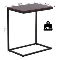 HOMCOM Tavolino Laterale da Divano o Letto Forma a "C" Design Industriale Metallo e MDF Fino 20 kg 56x36x68cm(m-3)