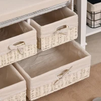 HOMCOM Cassettiera Stile Shabby Chic con Cestini in Vimini, Struttura in Legno e Seduta Imbottita, 80x37x45cm(m-5)