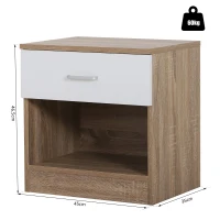 HOMCOM Comodino in Rovere con Cassetto Bianco per Camera da Letto 45L x 35P x 46.5A cm Rovere, Bianco lucido(m-7)