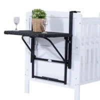 Outsunny Tavolino Pieghevole da Appendere alla Ringhiera del Balcone, Terrazzo Altezza Regolabile in PE Rattan Nero 58 x 55 x 64cm(m-5)