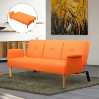 HOMCOM Divano Letto Matrimoniale Divano a 3 Posti con Funzione Tavolino in Tessuto di Lino Arancione, 190 x 85 x 79cm(m-2)