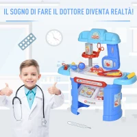 HOMCOM Ambulatorio Ospedale Giocattolo Dottore per Bambini 3-6 Anni con 26 Accessori Inclusi, Blu e Bianco(m-4)