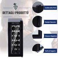 HOMCOM Cantina Refrigerata per Vino, Frigorifero Cantinetta con 5 Ripiani (Max 12 Bottiglie), Temperatura 11°-18°, Nero(m-3)
