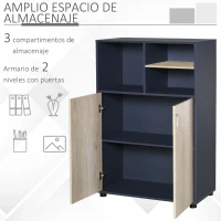 HOMCOM Aparador Estantería Librería de Almacenaje con 3 Compartimentos y Armario de 2 Puertas para Libros Plantas CDs Salón Oficina Dormitorio 80x40x120 cm Azul y Madera(m-4)