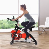 HOMCOM Spin Bici Bicicletta Bike Indoor Allenamento Aerobico Ciclo Home Fitness Palestra In Casa Con Display a LED Rosso(m-2)