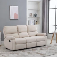 HOMCOM Divano 3 Posti con 2 Sedute Reclinabili e Poggiapiedi Integrato, Rivestimento in Tessuto Beige, 187x92x97cm(m-2)