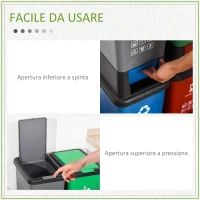 HOMCOM Pattumiera Differenziata con 4 Bidoni Multicolore e Base con Ruote, Capacità Totale 100L, Plastica, 50x37.5x90cm(m-4)