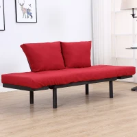 HOMCOM Divano 2 Posti Multifunzionale Funzione Chaise Lounge, Letto 3 in 1 i Tessuto di Lino 166 × 70 × 80cm Rosso(m-6)