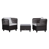 Outsunny Set Mobili da Giardino in Rattan 3 Pezzi 2 Poltrone Tavolino Piano in Vetro Struttura in Acciaio Marrone(m-1)