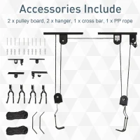 HOMCOM Supporto per Bici a Soffitto, Appendi Bicicletta a Parete con Puleggia e Ganci in Acciaio, Max. 20kg, Nero(m-8)