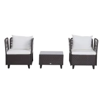 Outsunny Set Mobili da Giardino in Rattan 3 Pezzi 2 Poltrone Tavolino Piano in Vetro Struttura in Acciaio Marrone(m-4)