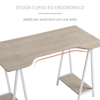 HOMCOM Scrivania da Ufficio in Legno con 2 Mensole, Design Moderno e Telaio in Metallo Bianco, 120x60x76cm(m-6)
